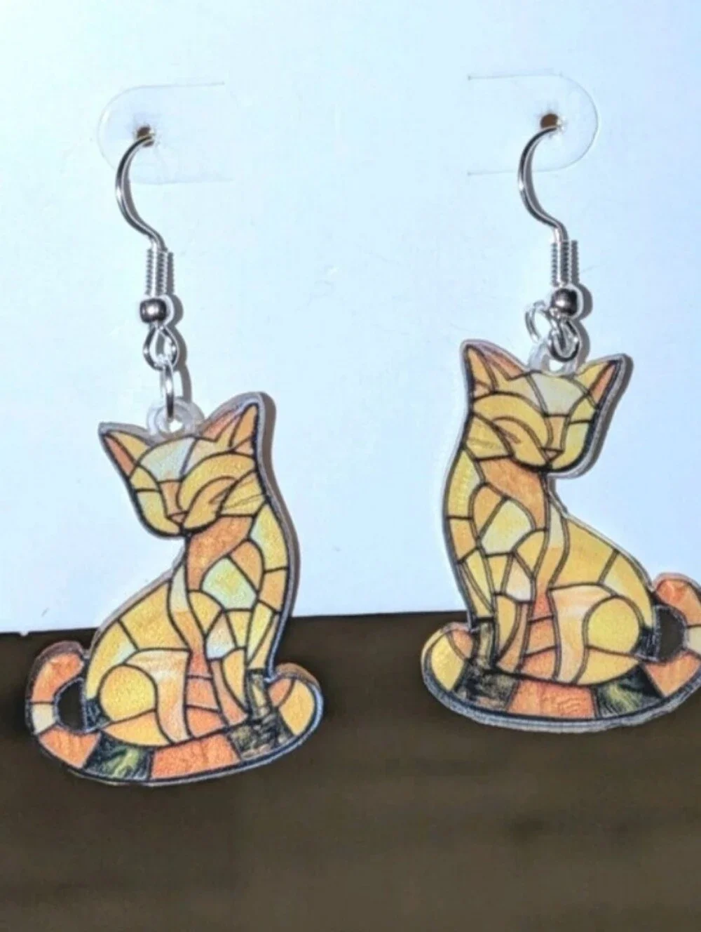 Stylized Yellow Cat Dangle Earrings - Charming Pet-Themed Jewelry
